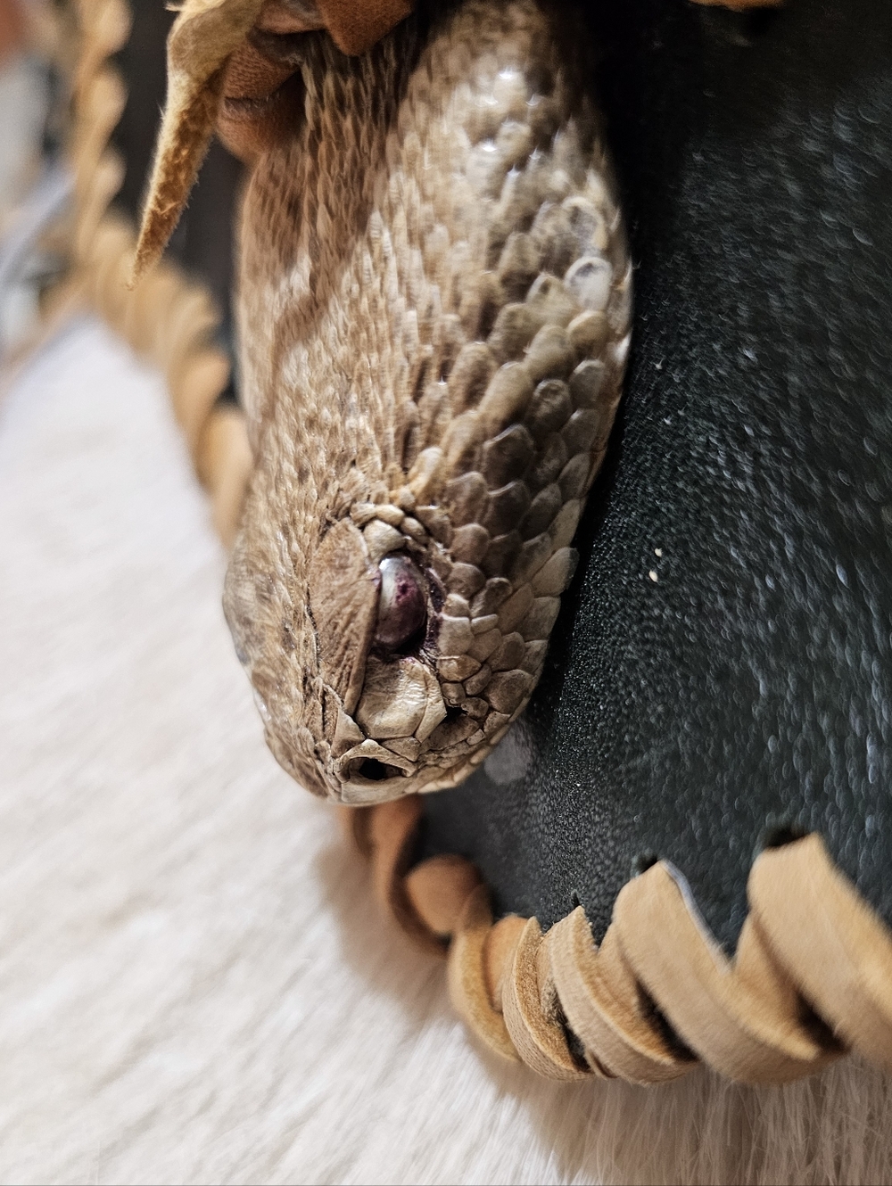 Rattlesnake Purse with Leather Braided Trim - Tan & Black - Picture 5 of 17